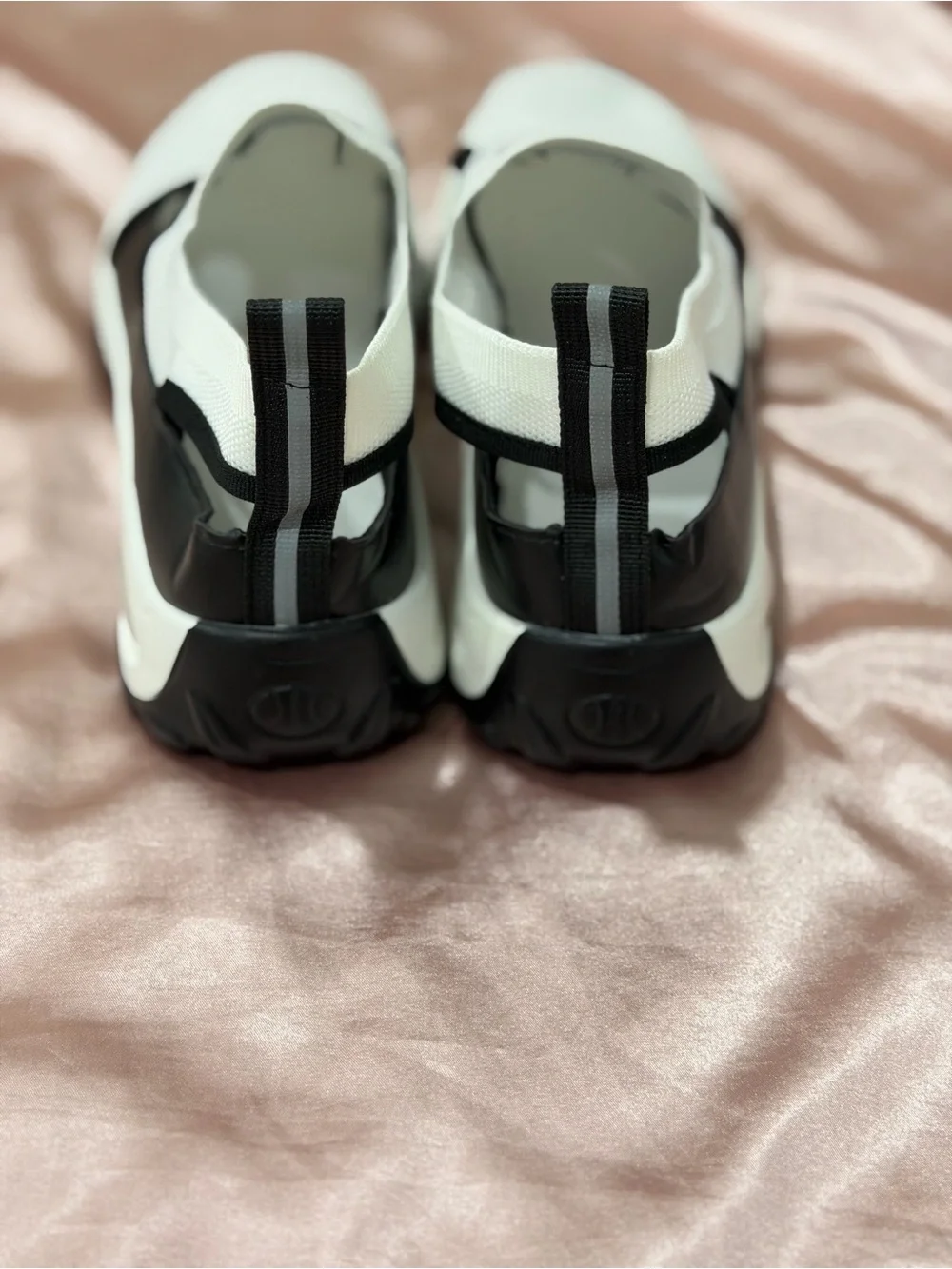 White & Black Slip-On Mesh Sport Sneakers for Women